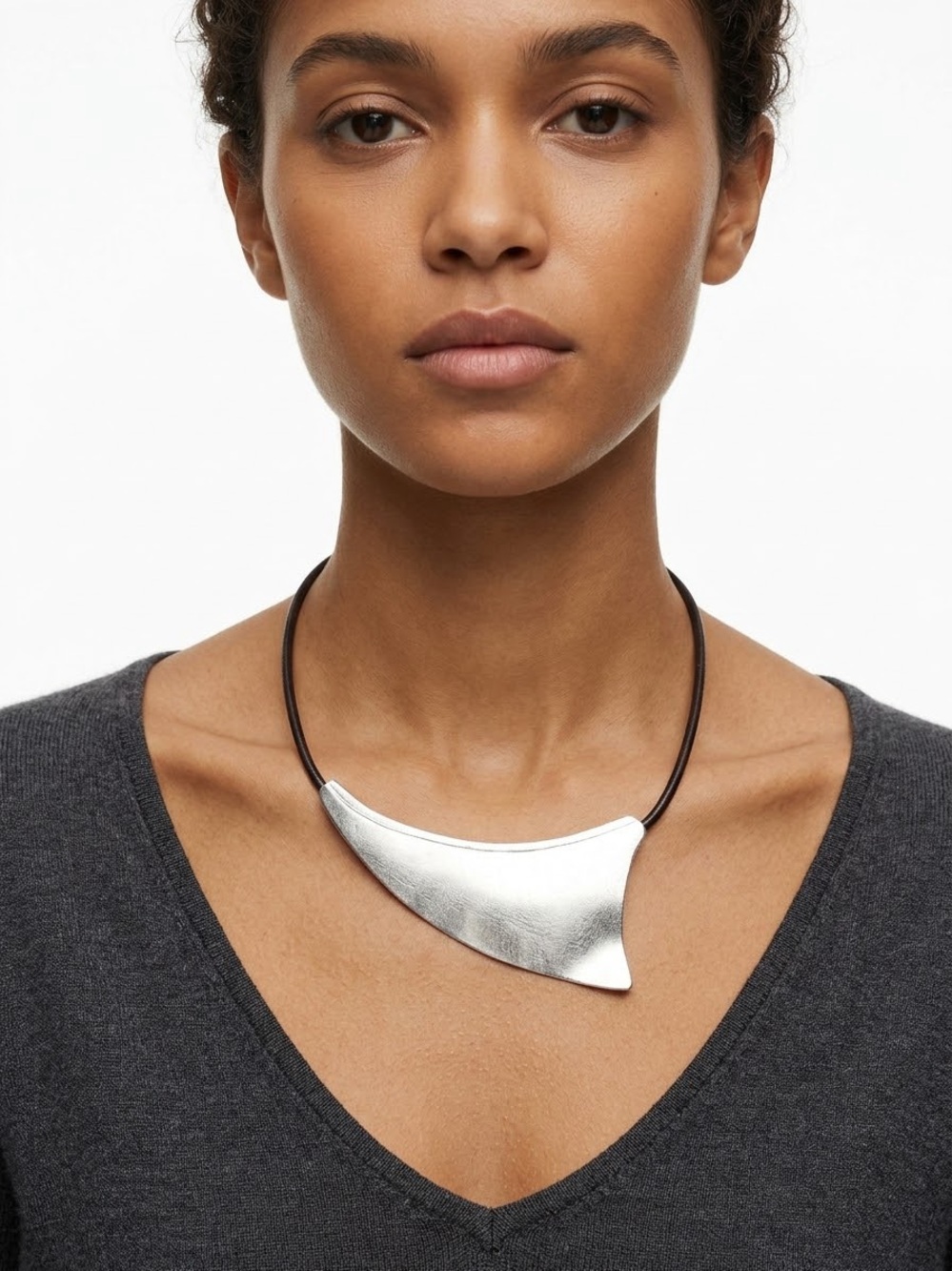 Contemporary Silver-Tone Curved Pendant Necklace - Women's Jewelry